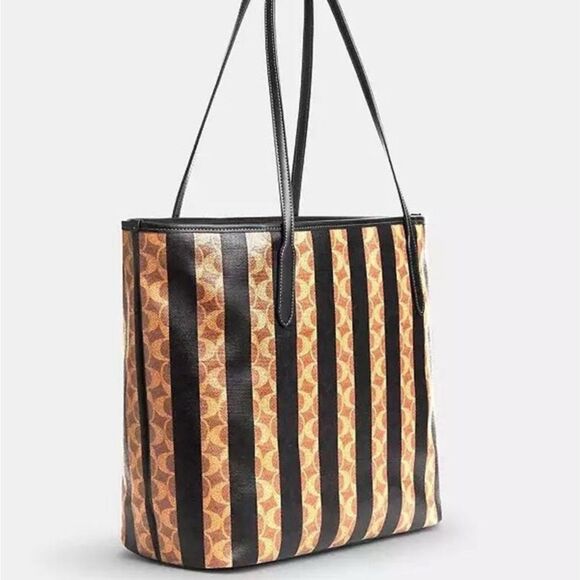 🔥🎁NWT! Coach Large City Tote Bag Sig Canvas With Stripe Walnut/Tan Msrp:$450.0 - Picture 4 of 6